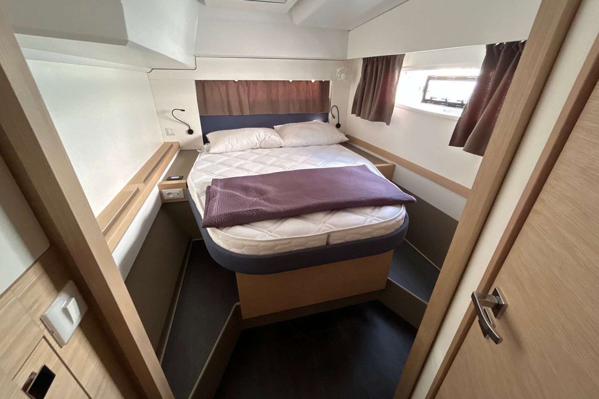 Cabin on Deutz, a Fountaine Pajot Astrea 42 catamaran at Salerno, Italy