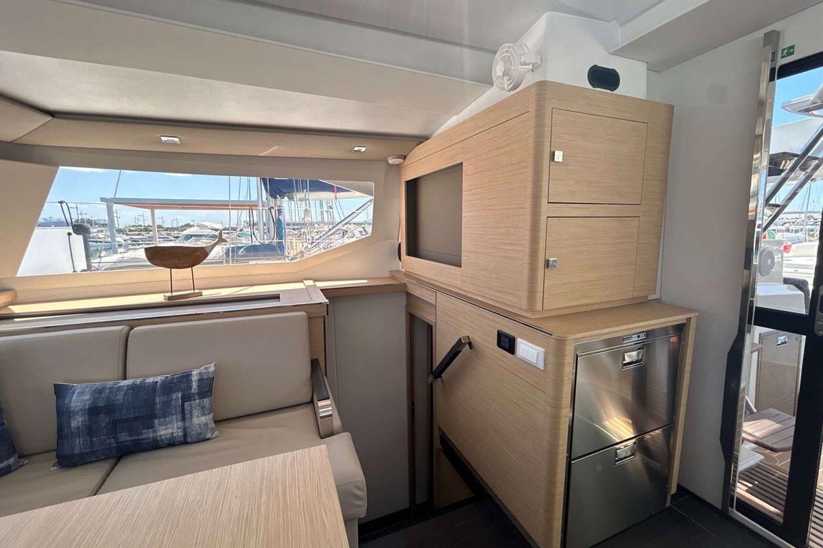 Salon of Deutz, a Fountaine Pajot Astrea 42 catamaran at Salerno, Italy