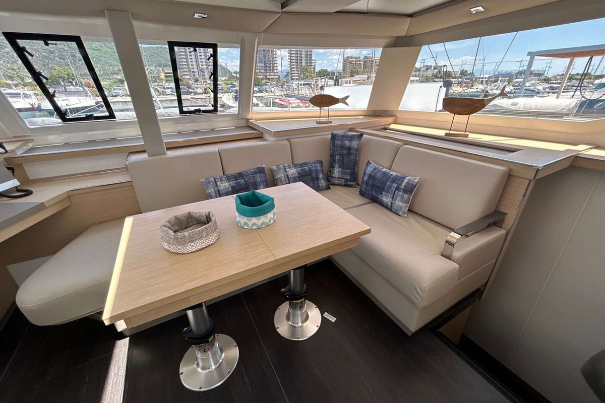 Salon of Deutz, a Fountaine Pajot Astrea 42 catamaran at Salerno, Italy
