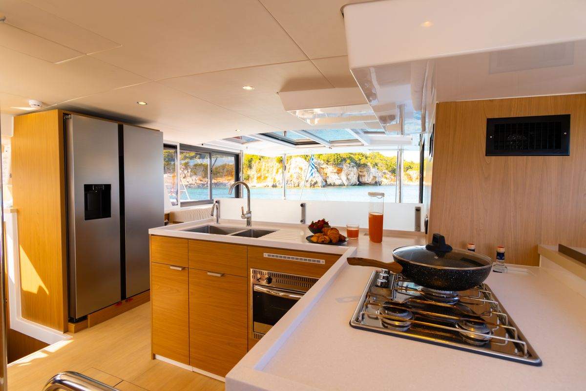 Galley of Dream on, a Bali 4.6 catamaran at Preveza, Greece