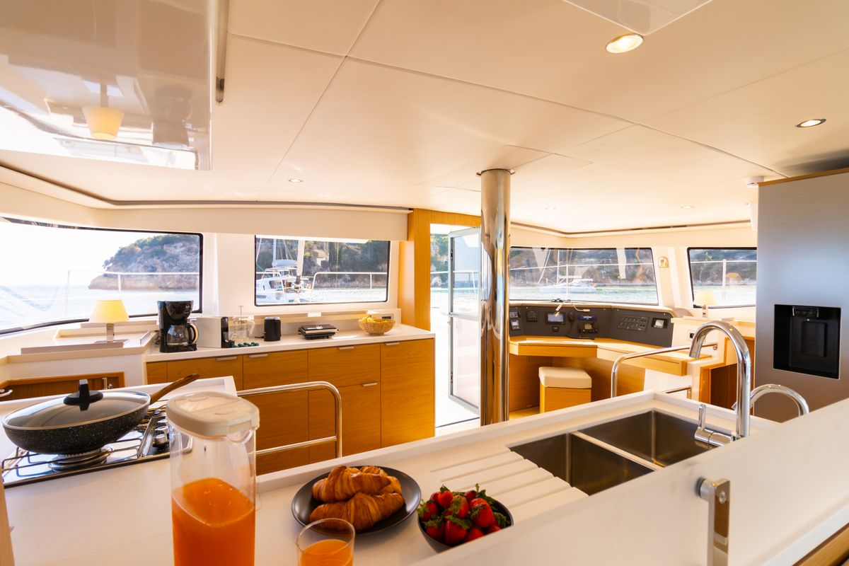 Galley of Dream on, a Bali 4.6 catamaran at Preveza, Greece