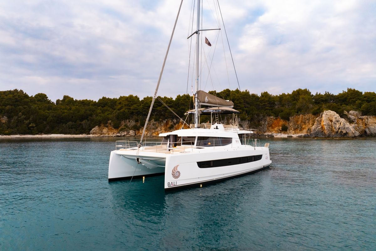 Exterior view of Dream on, a Bali 4.6 catamaran at Preveza, Greece