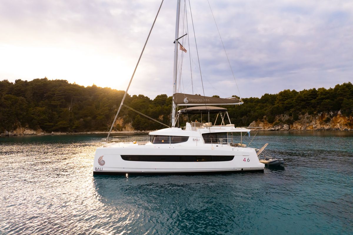 Exterior view of Dream on, a Bali 4.6 catamaran at Preveza, Greece