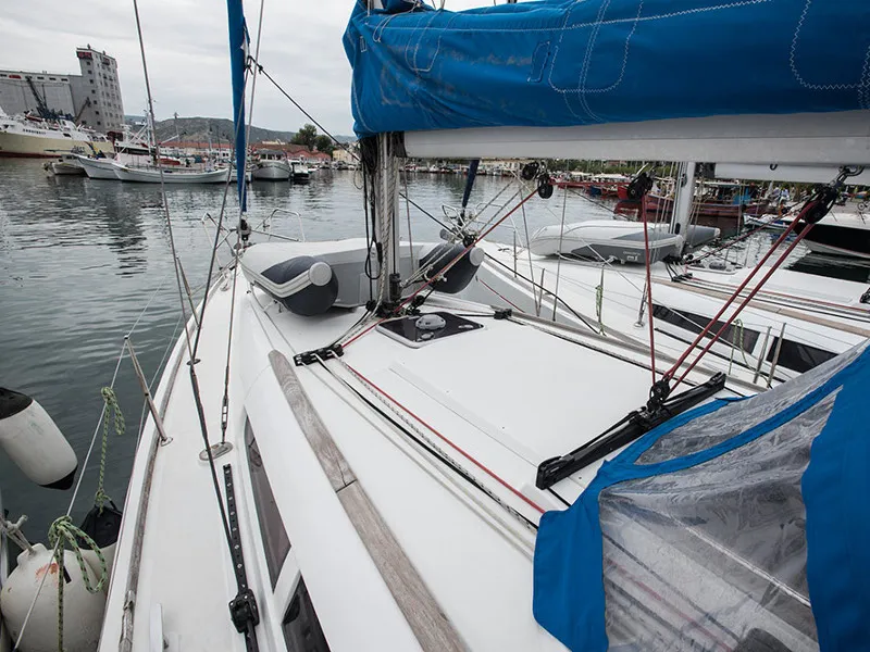 Deck of Lauren, a Jeanneau Sun Odyssey 36i sailboat at Volos Municipality, Greece