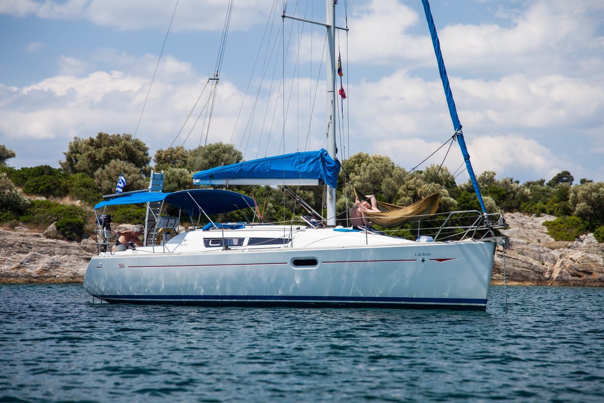 Exterior view of Lauren, a Jeanneau Sun Odyssey 36i sailboat at Volos Municipality, Greece