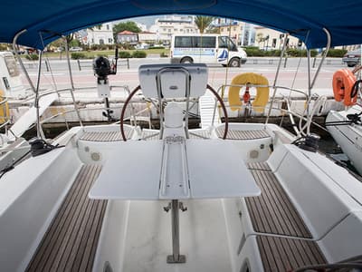 Cockpit of Lauren, a Jeanneau Sun Odyssey 36i sailboat at Volos Municipality, Greece