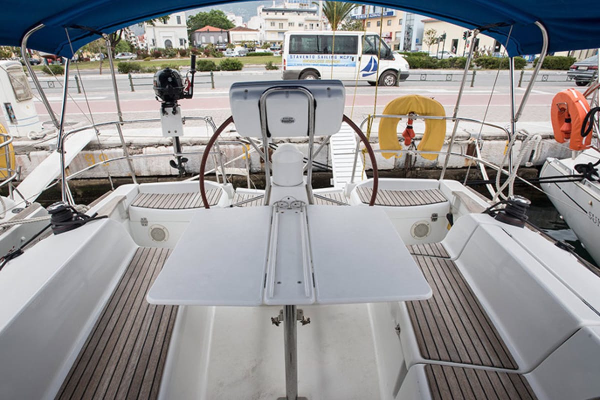 Cockpit of Lauren, a Jeanneau Sun Odyssey 36i sailboat at Volos Municipality, Greece