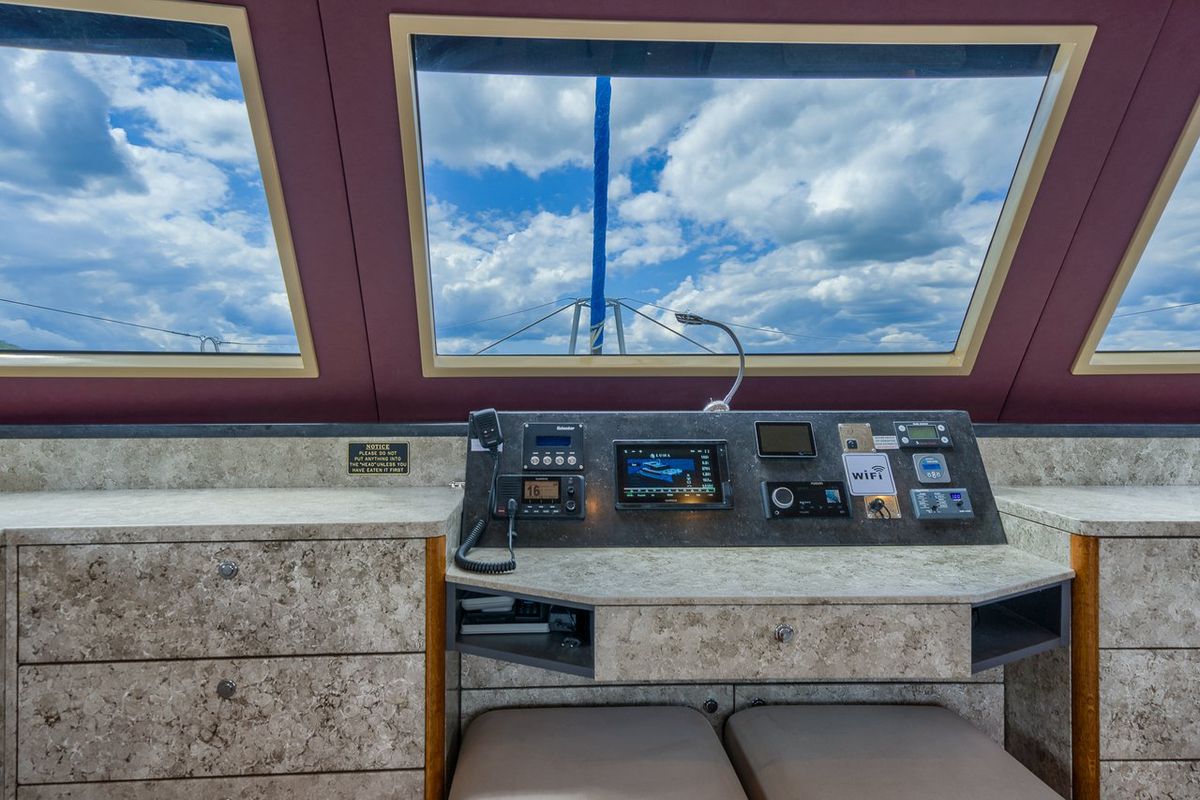 Cockpit of Blue, a Luna 49 catamaran at Split, Croatia