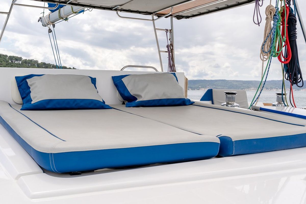 Deck of Blue, a Luna 49 catamaran at Split, Croatia