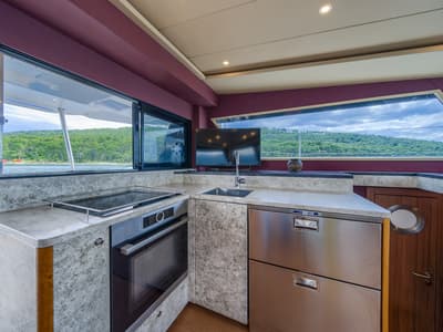 Galley of Blue, a Luna 49 catamaran at Split, Croatia