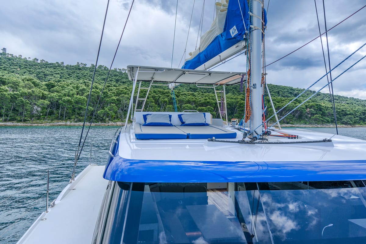 Deck of Blue, a Luna 49 catamaran at Split, Croatia