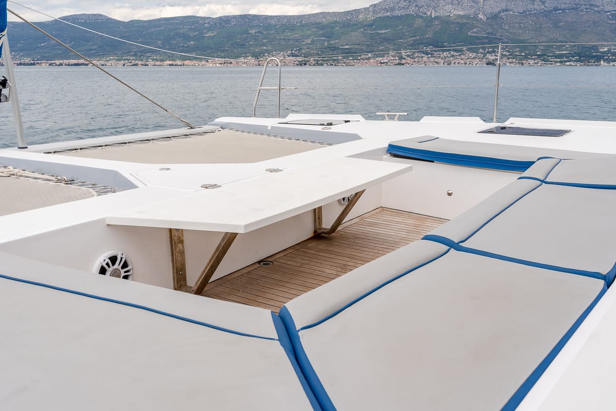 Deck of Blue, a Luna 49 catamaran at Split, Croatia