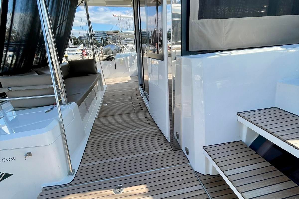 Deck of Mali Blue, a Bali 4.1 catamaran at Municipal Unit of Ellomenos, Greece