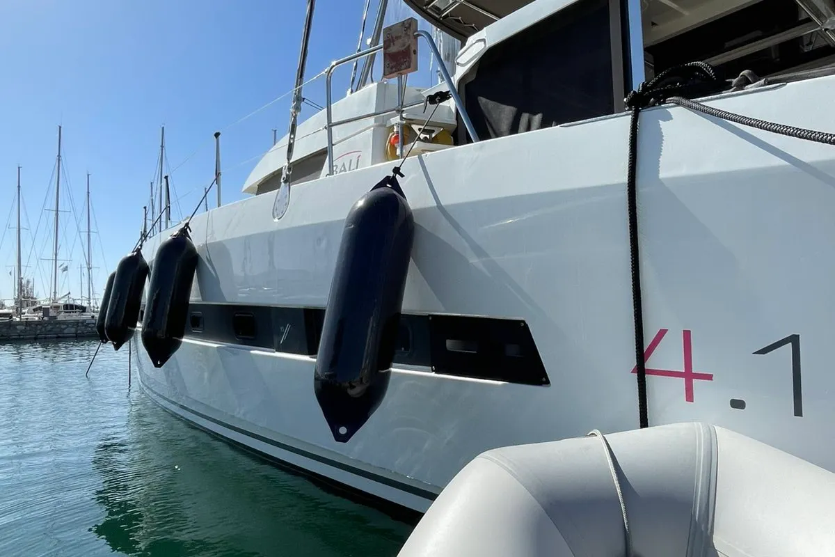 Exterior view of Mali Blue, a Bali 4.1 catamaran at Municipal Unit of Ellomenos, Greece