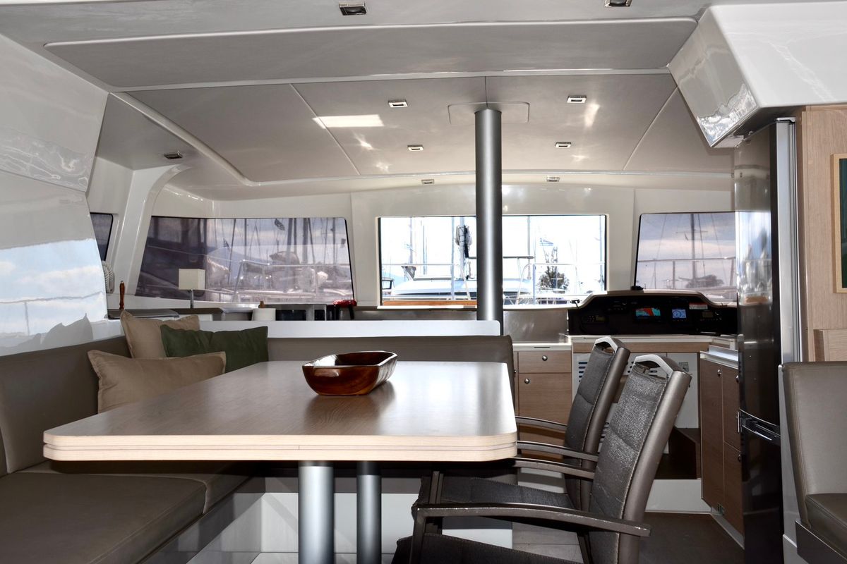 Salon of Mali Blue, a Bali 4.1 catamaran at Municipal Unit of Ellomenos, Greece