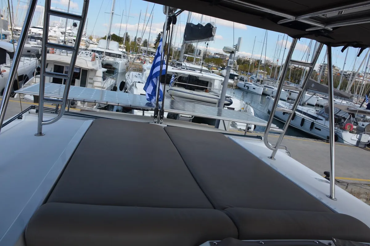 Deck of Mali Blue, a Bali 4.1 catamaran at Municipal Unit of Ellomenos, Greece