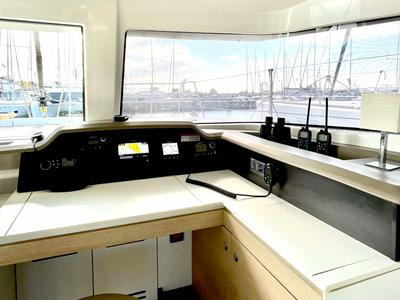 Cockpit of Mali Blue, a Bali 4.1 catamaran at Municipal Unit of Ellomenos, Greece