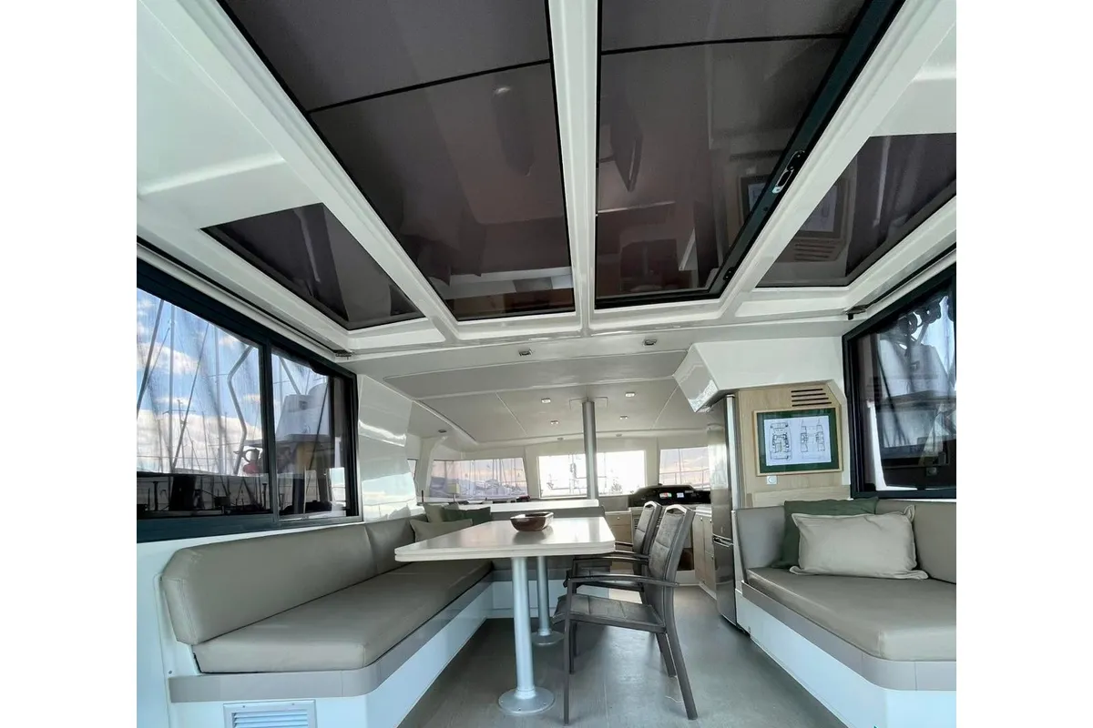 Salon of Mali Blue, a Bali 4.1 catamaran at Municipal Unit of Ellomenos, Greece