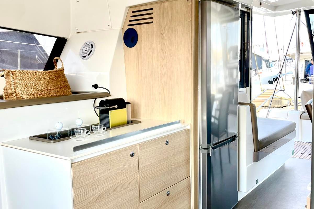 Galley of Mali Blue, a Bali 4.1 catamaran at Municipal Unit of Ellomenos, Greece