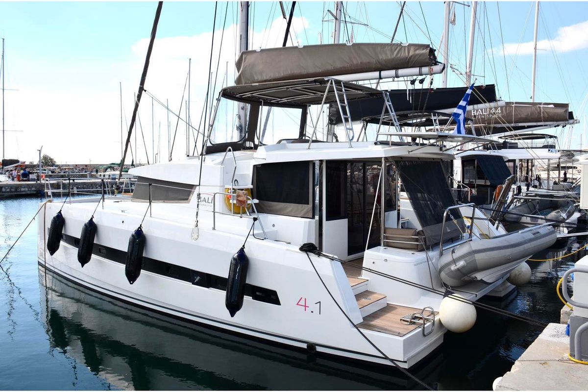 Exterior view of Mali Blue, a Bali 4.1 catamaran at Municipal Unit of Ellomenos, Greece