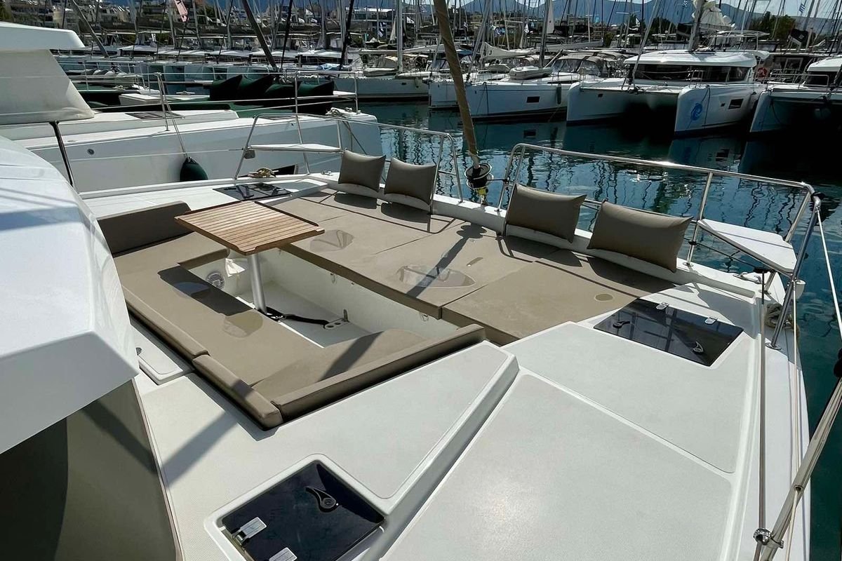 Deck of Mali Blue, a Bali 4.1 catamaran at Municipal Unit of Ellomenos, Greece