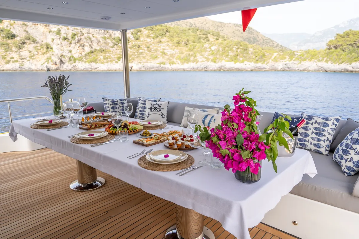 Deck of Lavin, a Gulet Custom built 183 yacht at Fethiye, Turkey