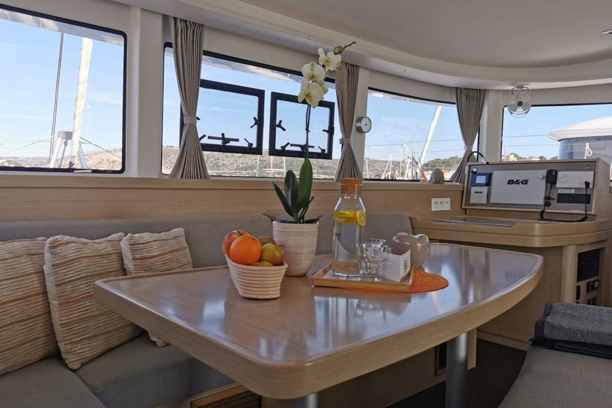 Salon of Slowdown, a Lagoon 42 Millenium catamaran at Općina Rogoznica, Croatia