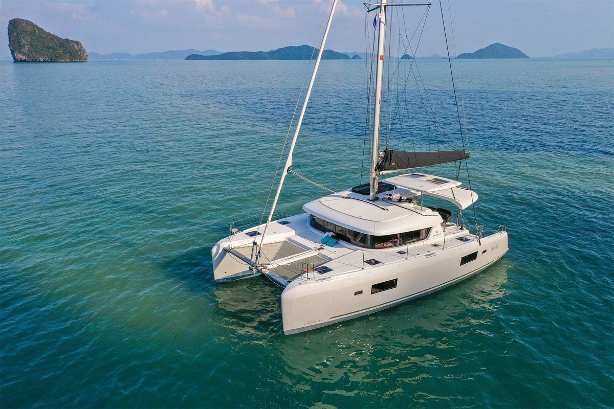 Exterior view of Slowdown, a Lagoon 42 Millenium catamaran at Općina Rogoznica, Croatia
