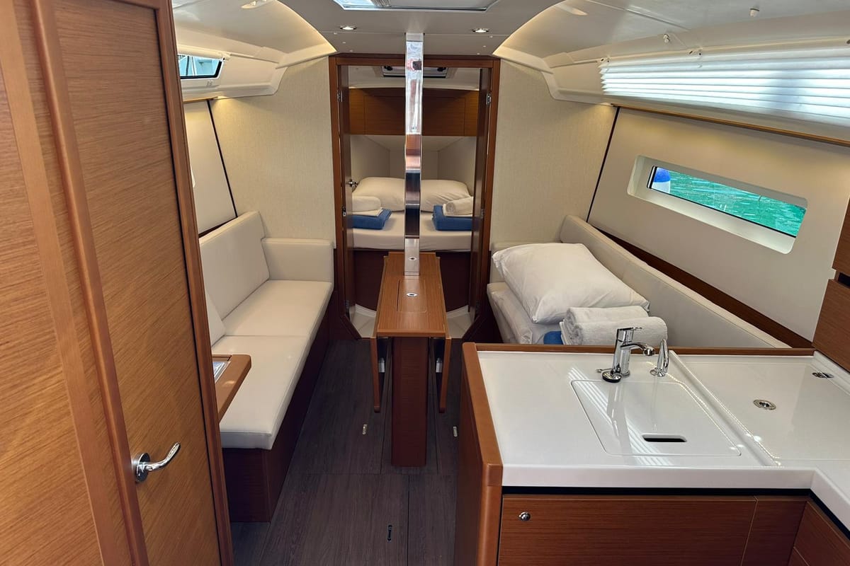 Salon of Star Kiss, a Jeanneau Sun Odyssey 350 sailboat at Dubrovnik, Croatia