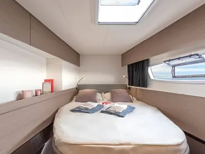 Cabin on Halle Berry, a Fountaine Pajot Elba 45 catamaran at Marmaris, Turkey
