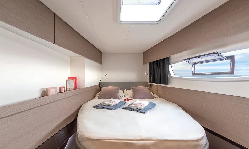Cabin on Halle Berry, a Fountaine Pajot Elba 45 catamaran at Marmaris, Turkey