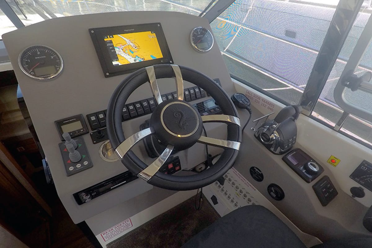 Cockpit of North star, a Marex 375 yacht at Grad Šibenik, Croatia