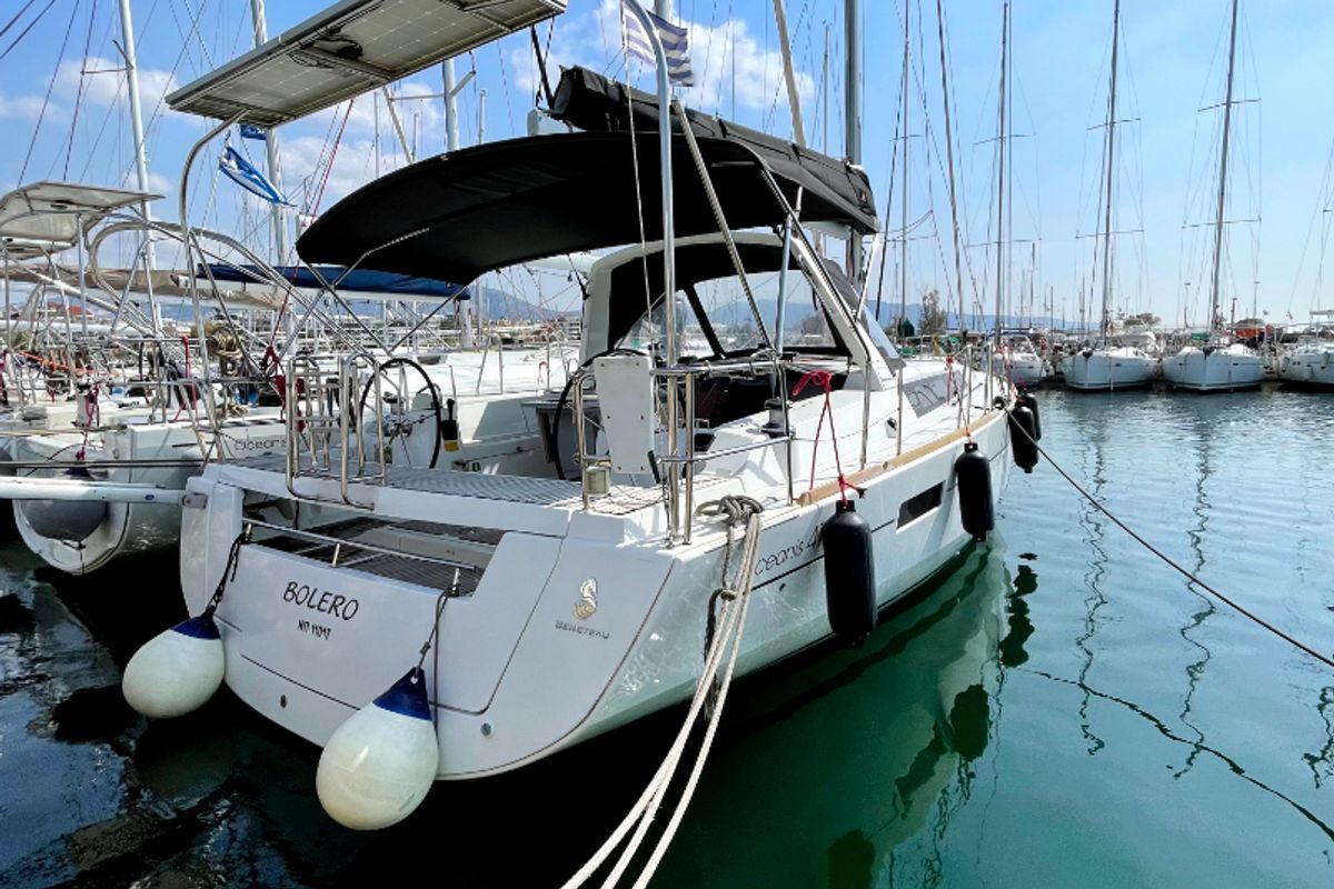 Exterior view of Bolero, a Beneteau Oceanis 41 sailboat at Athens, Greece