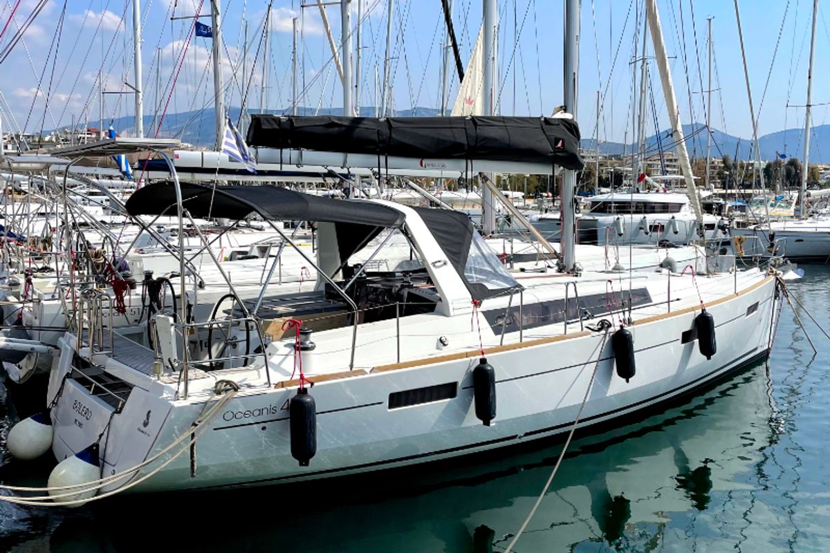 Exterior view of Bolero, a Beneteau Oceanis 41 sailboat at Athens, Greece