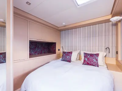 Cabin on CARA, a Lagoon 55 catamaran at Capo d'Orlando, Italy