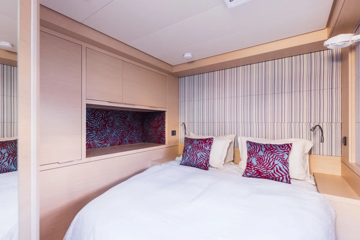 Cabin on CARA, a Lagoon 55 catamaran at Capo d'Orlando, Italy