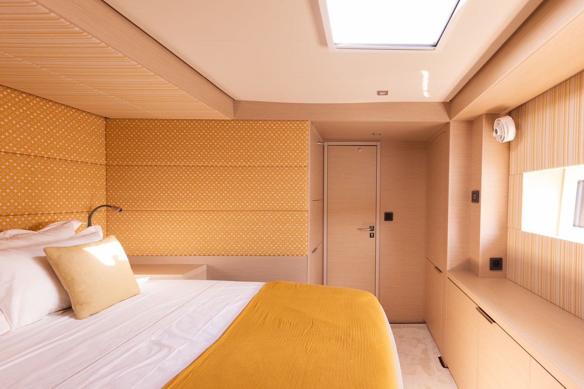 Cabin on CARA, a Lagoon 55 catamaran at Capo d'Orlando, Italy