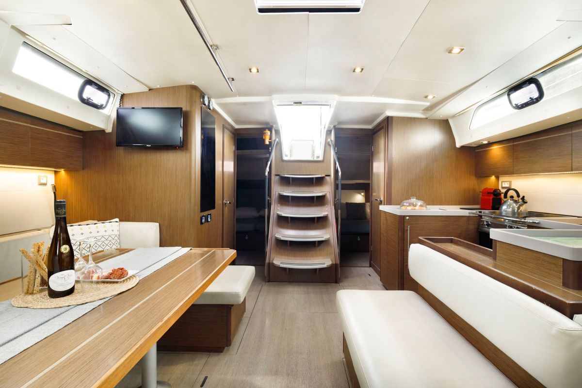 Salon of Lupo Di Mare, a Beneteau Oceanis 51.1 sailboat at Kos, Greece