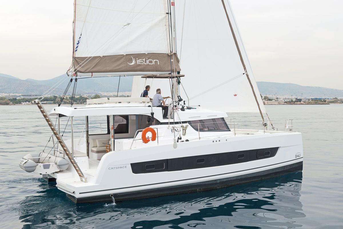 Exterior view of Mediteo, a Bali Catspace catamaran at Gouvia, Greece