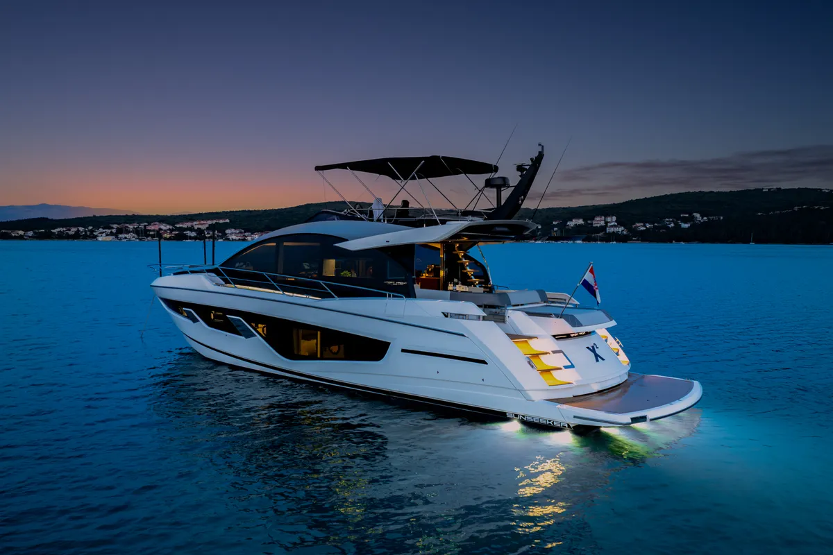 Exterior view of X2, a Sunseeker 65 yacht at Split, Croatia