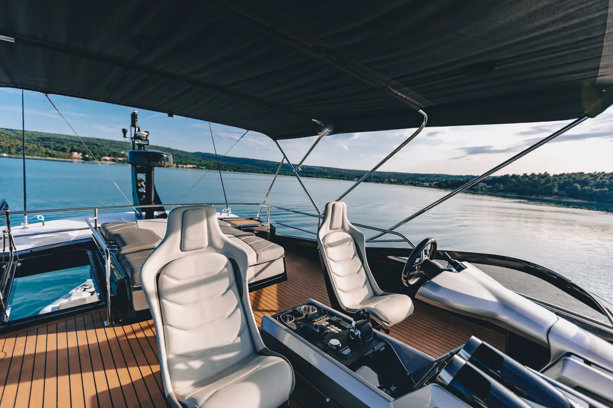 Cockpit of X2, a Sunseeker 65 yacht at Split, Croatia