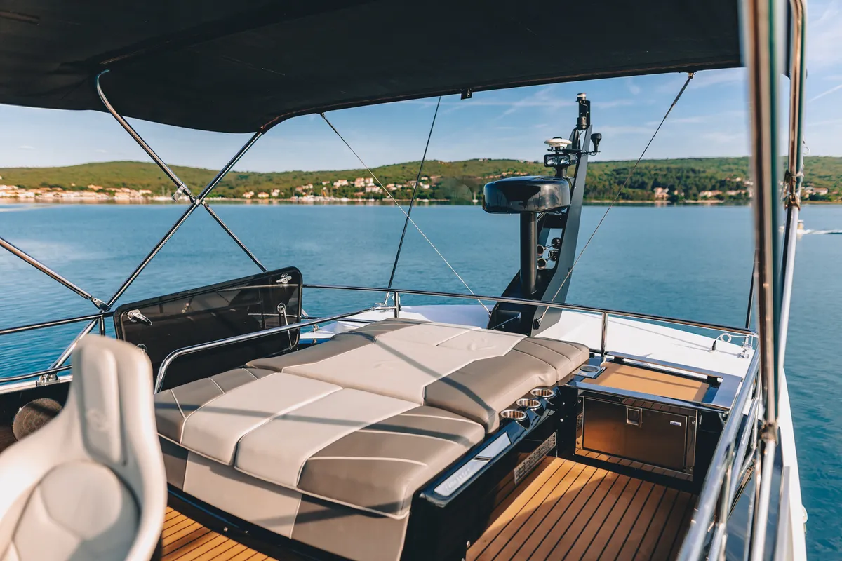 Deck of X2, a Sunseeker 65 yacht at Split, Croatia