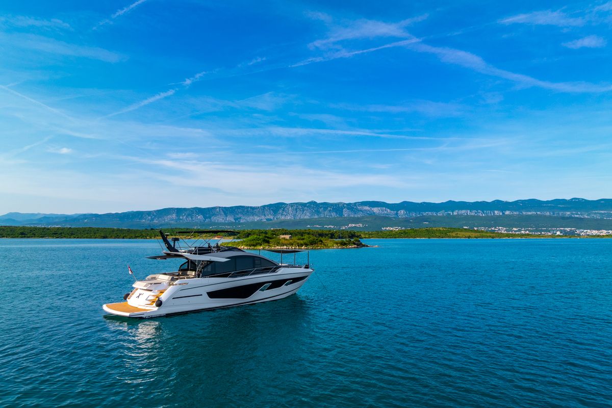 Exterior view of X2, a Sunseeker 65 yacht at Split, Croatia