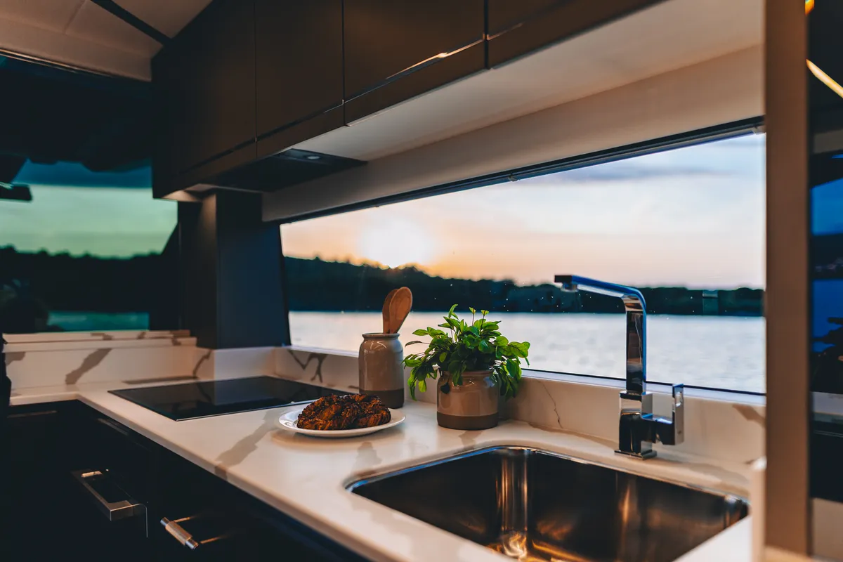 Galley of X2, a Sunseeker 65 yacht at Split, Croatia