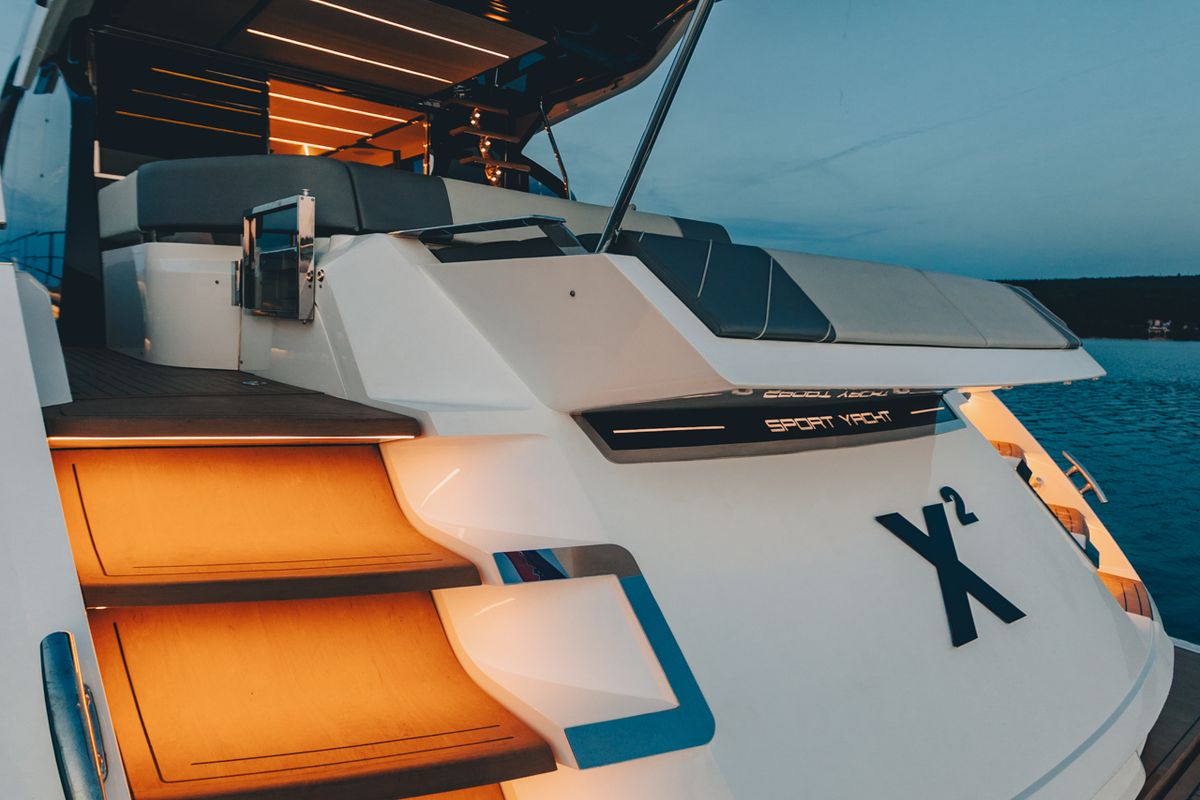 Deck of X2, a Sunseeker 65 yacht at Split, Croatia