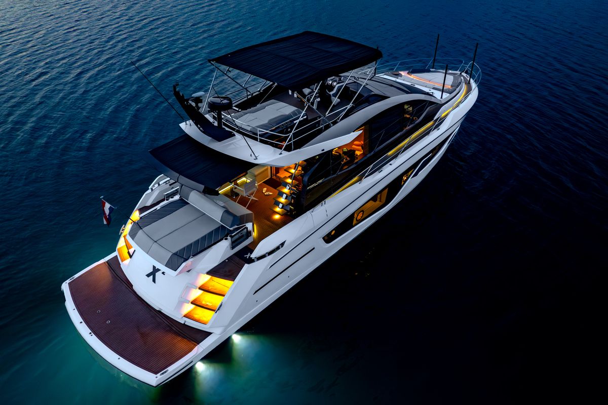 Exterior view of X2, a Sunseeker 65 yacht at Split, Croatia