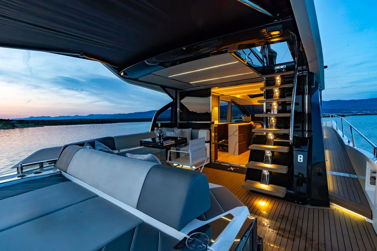 Deck of X2, a Sunseeker 65 yacht at Split, Croatia