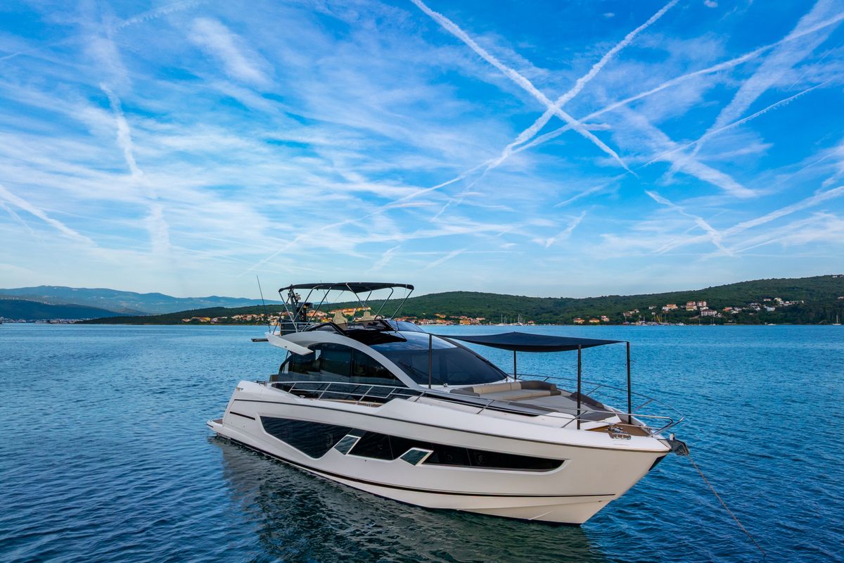 Exterior view of X2, a Sunseeker 65 yacht at Split, Croatia