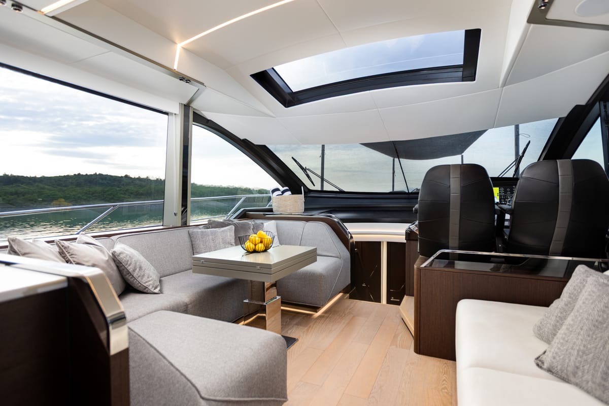 Salon of X2, a Sunseeker 65 yacht at Split, Croatia