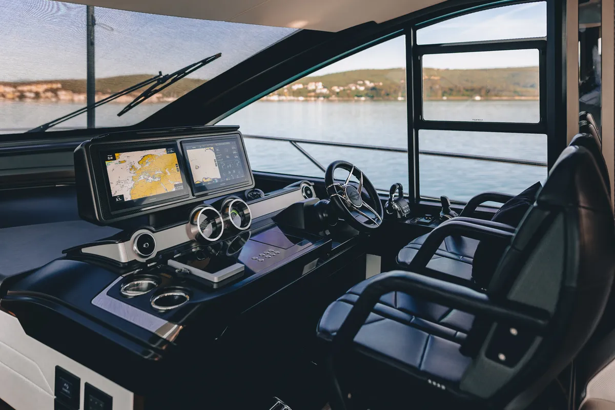 Cockpit of X2, a Sunseeker 65 yacht at Split, Croatia